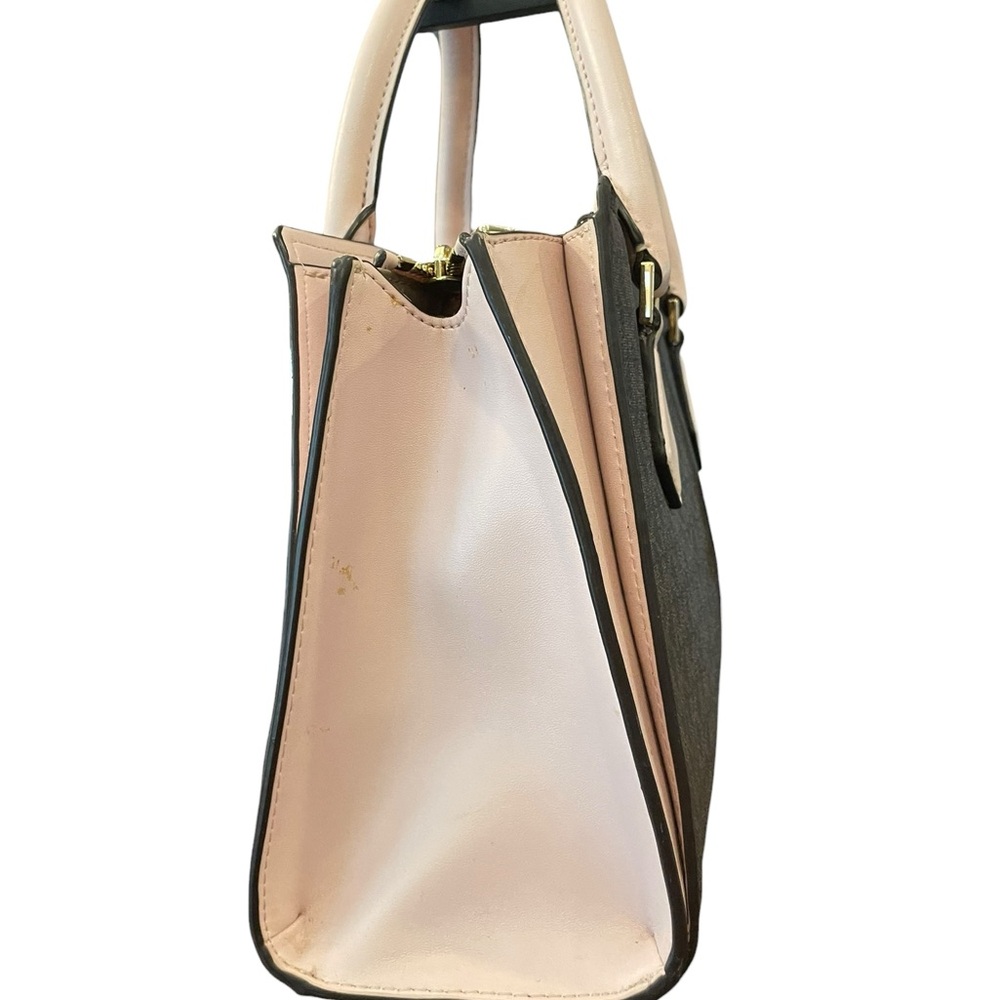 Michael Kors Marilyn Small MK‎ Logo Satchel Purse Bag Brown Blush Pink Designer - Picture 2 of 13